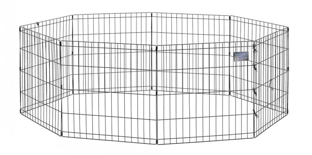 Black wire exercise pen with a secure design, ideal for Havanese dogs.